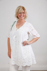 White Broderie Longline Tassel Tunic - bestacaiberryselect