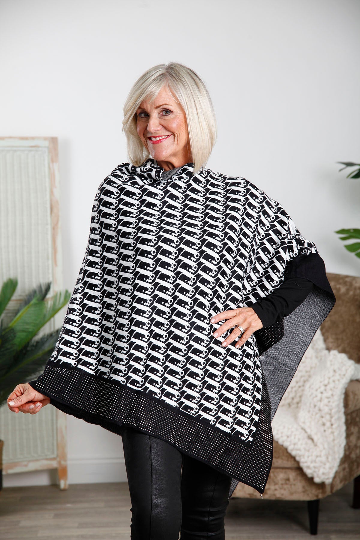 White Davina Diamante Edge Poncho - bestacaiberryselect