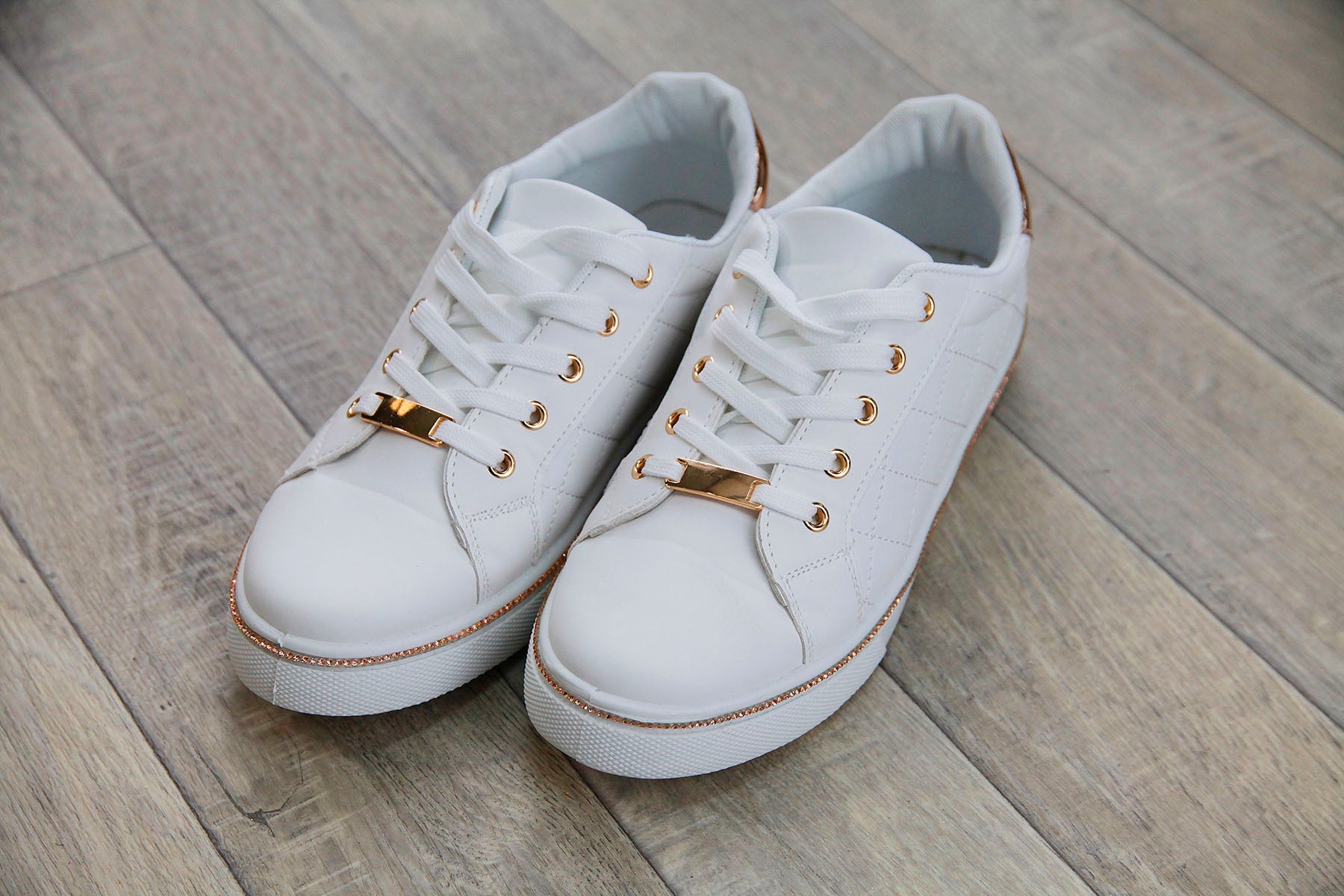 White & Rose Gold Quilted Trainers - bestacaiberryselect