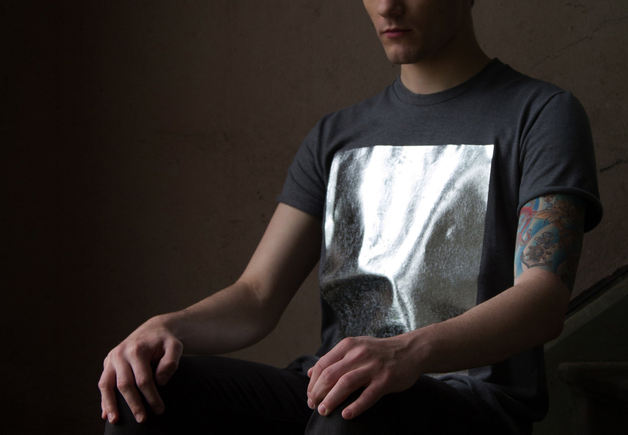 Organic Cotton Hemp Grey Men's T-shirt Metallic Print Ethical Menswear Men's Fashion