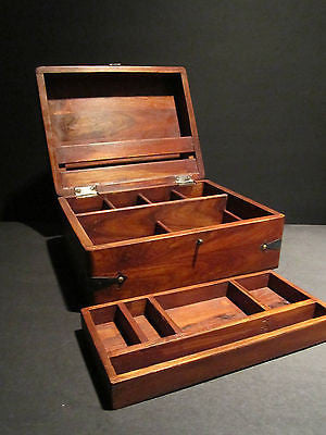 Vintage Antique Wood Writing Travel Desk Set Document Case Inkwell Storage Box 