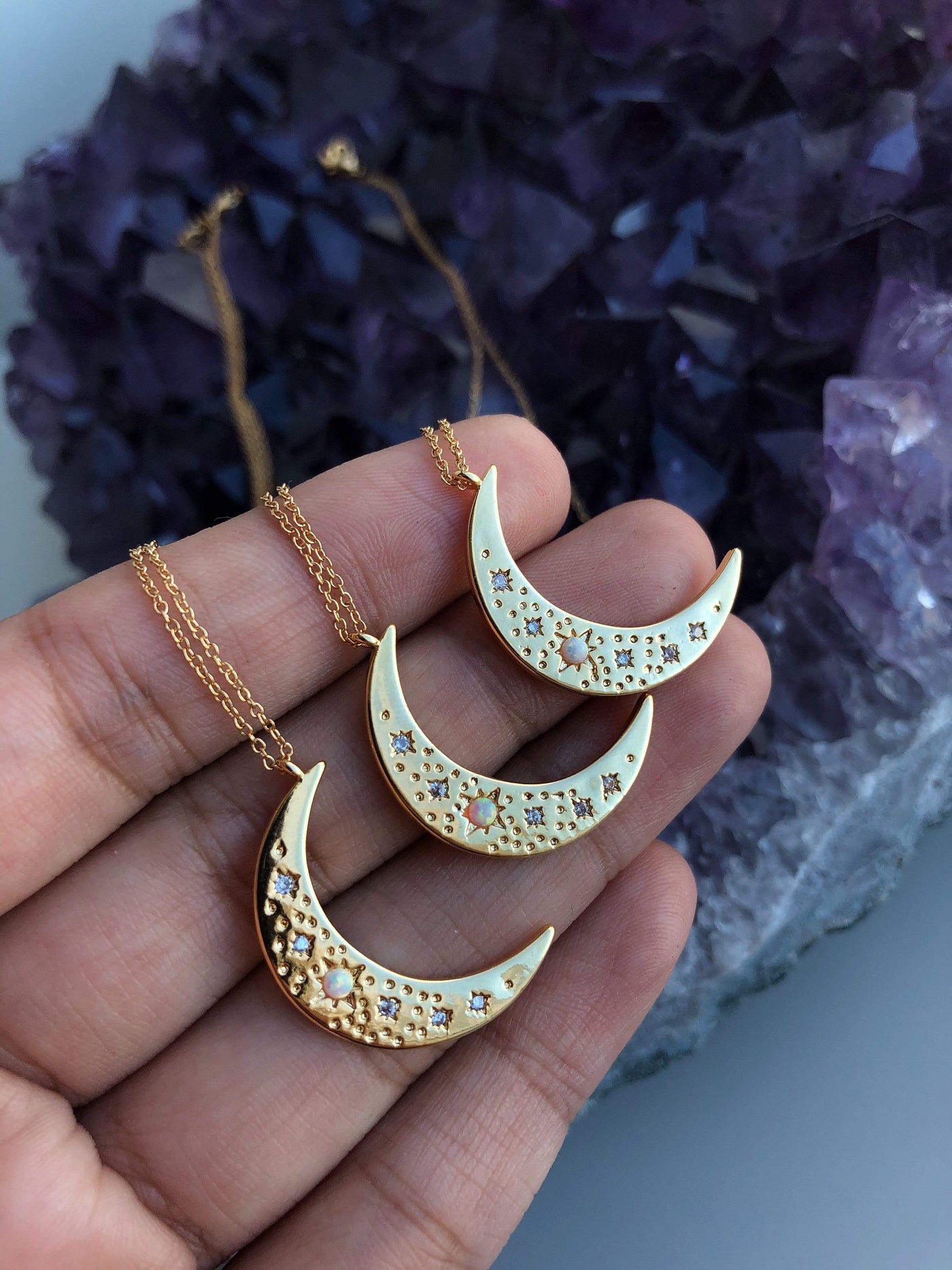 Crescent moon opal necklace