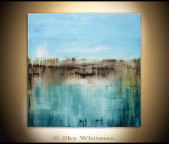 Original Diepte Kleur style blue painting textured high gloss finish abstract contemporary art by sky whitman 