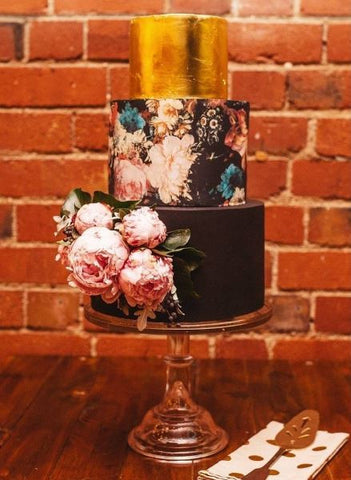 Black Floral edible cake wrap