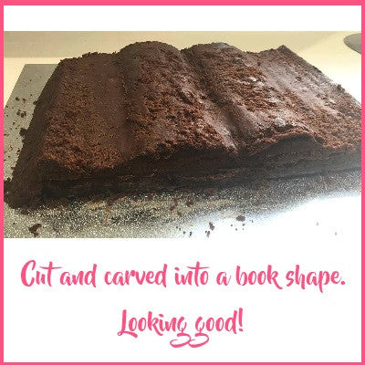 Cake carved to book shape