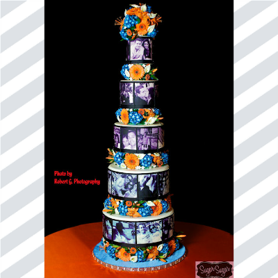 Massive cake wrapped with edible images