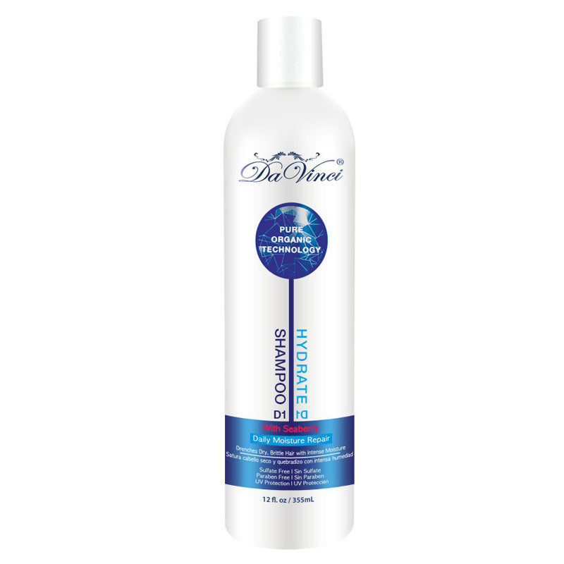 Da Vinci Pure Organic Hydrating Daily Moisture Repair Shampoo Sulfate Free 12 oz