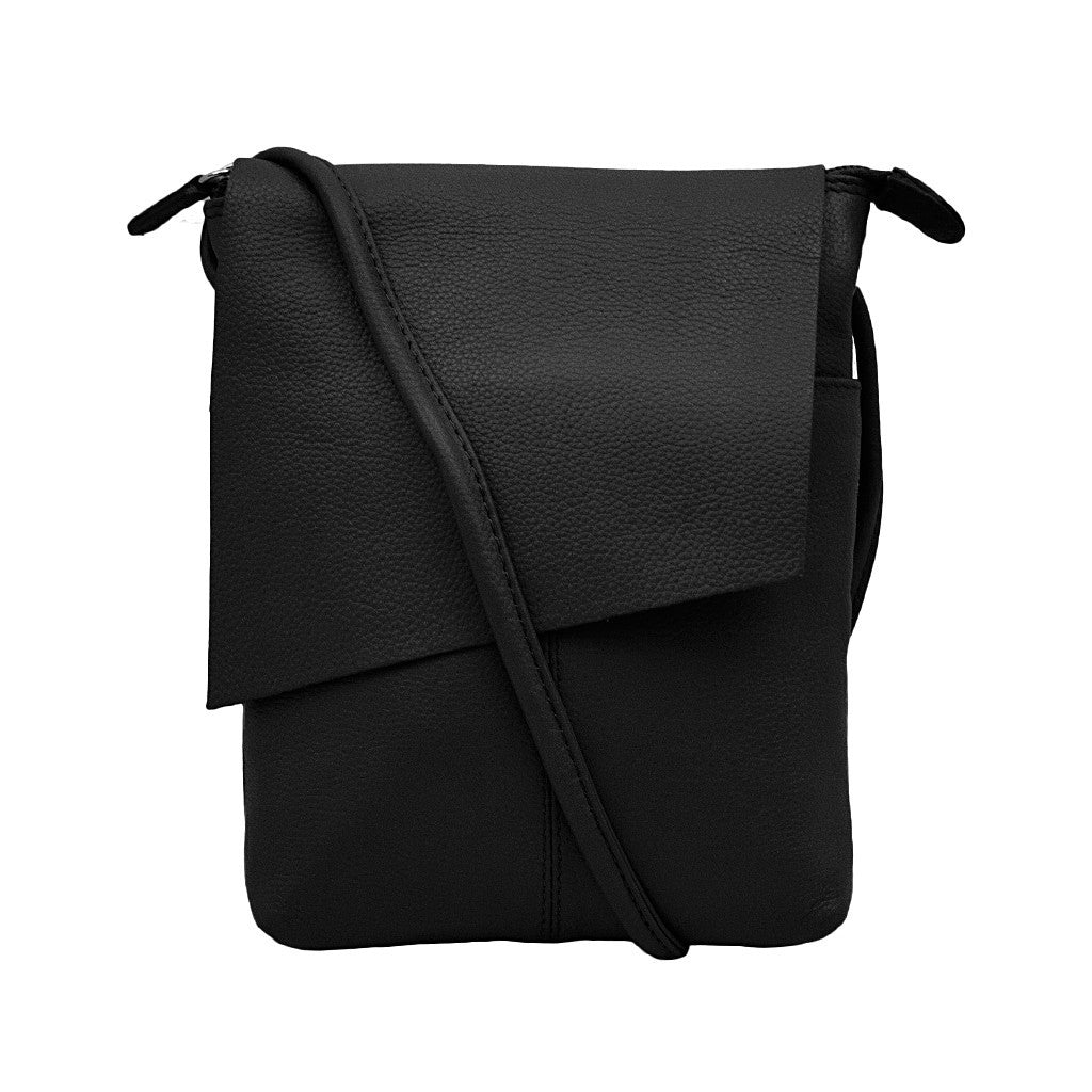 Leather Rawhide Flap Crossbody Bag - Black - Maison du Roi