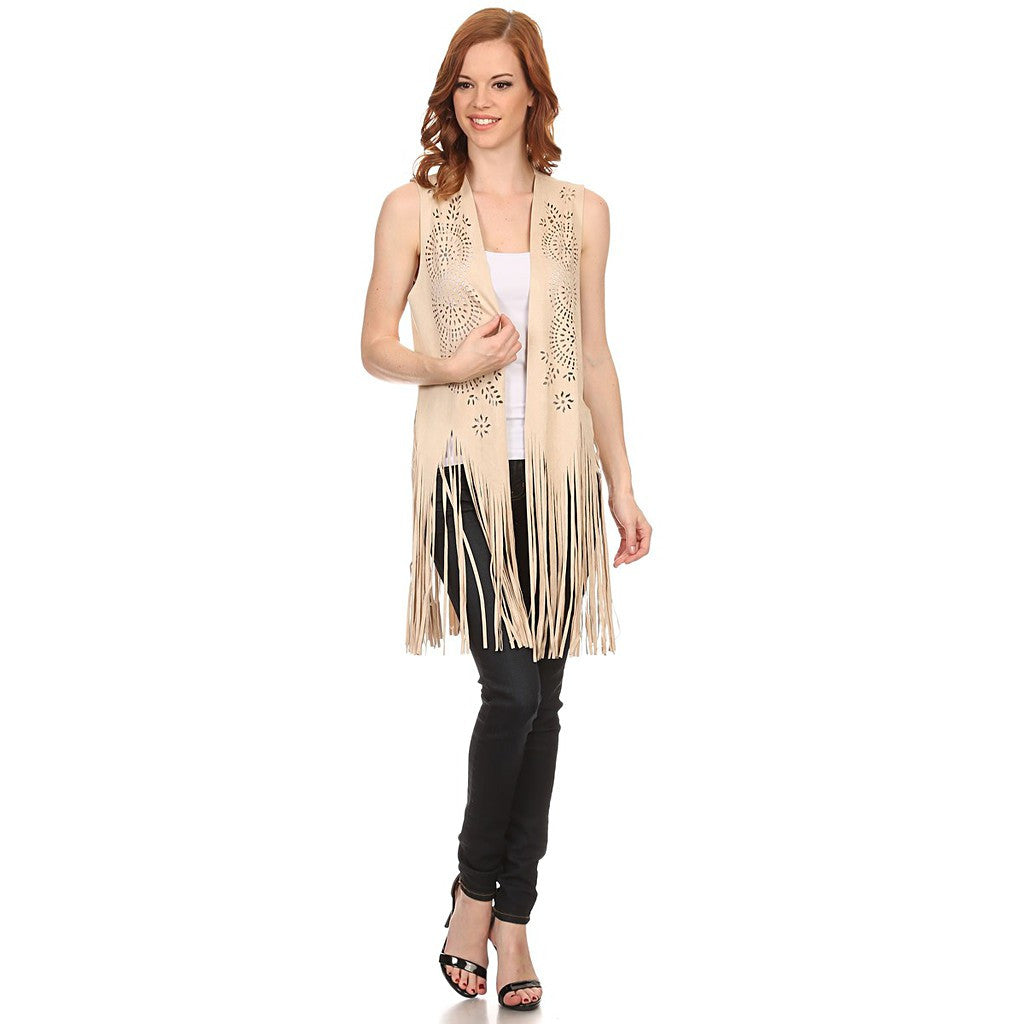 Womens Boho Faux Suede Lightweight Poncho - Maison du Roi - 1