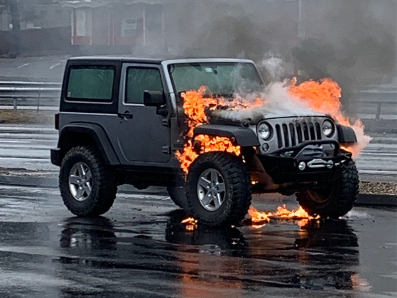 jeep on fire