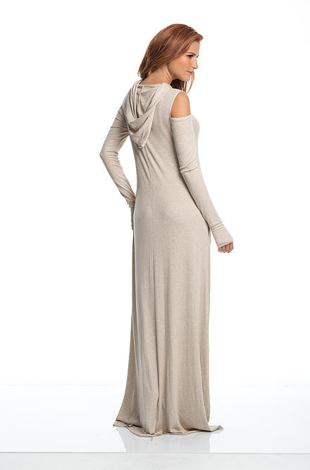 Elan Maxi Cold Shoulder Dress Oatmeal - Cimiche