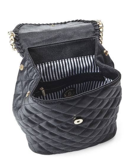 Nila Anthony Handbags - Quilted Black Backpack with Gold Chain Straps - Cimiche