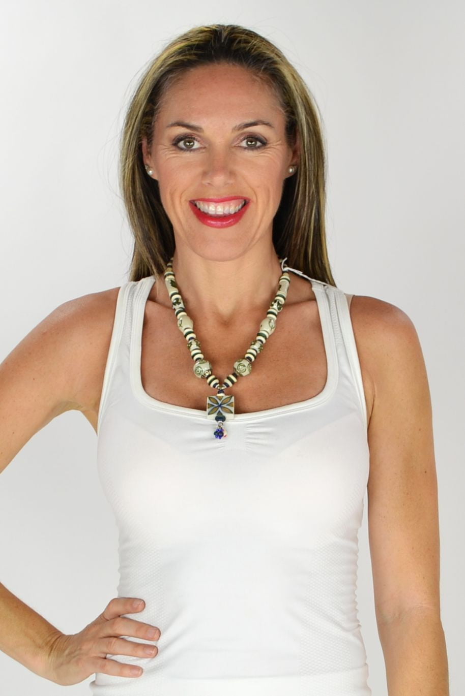 White Blue Ceramic Floral Necklace | I Love Tunics | Tunic Tops | Tunic | Tunic Dresses | womens clothing online
