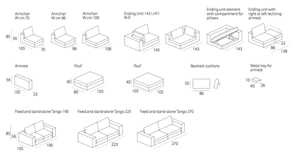 Modular elements for corner sofa