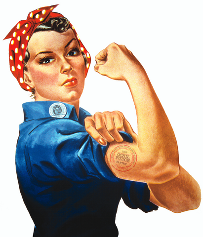 Rosie the Riveter with The Ochil Fudge Pantry logo on her arm