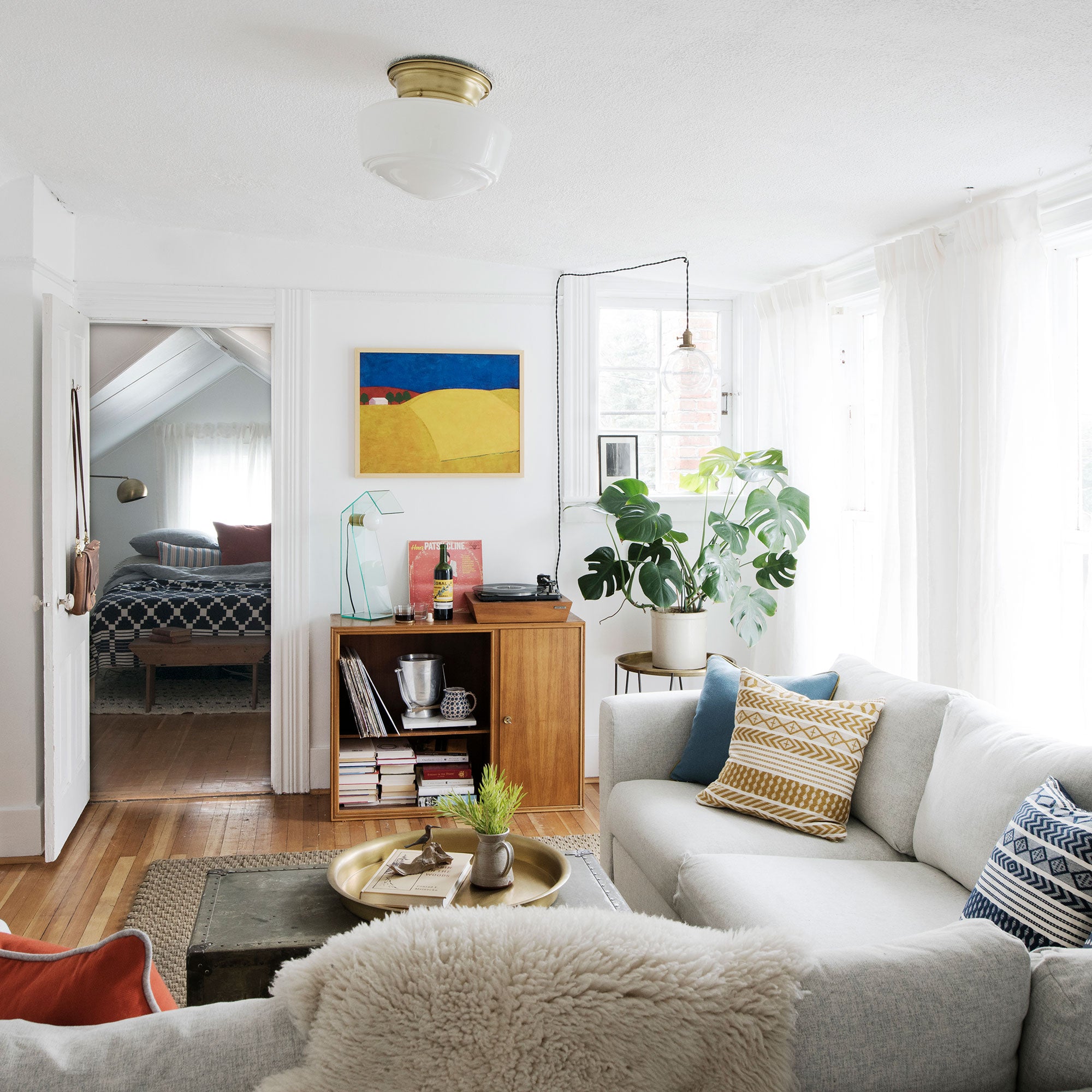 living room with a couch and a chair