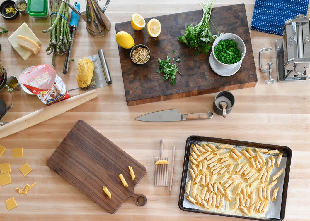 table with food and utensils