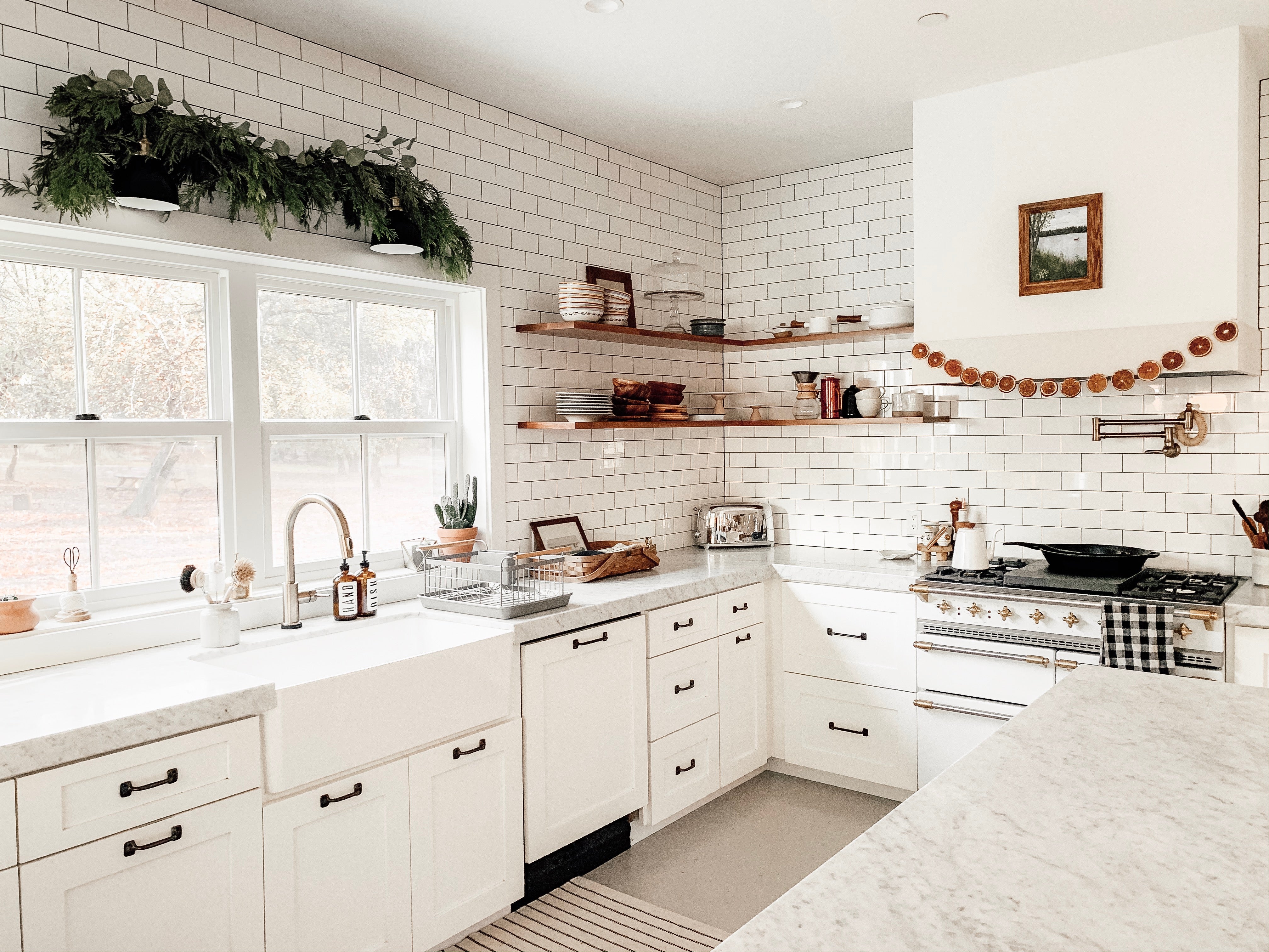 kitchen with white cabinets