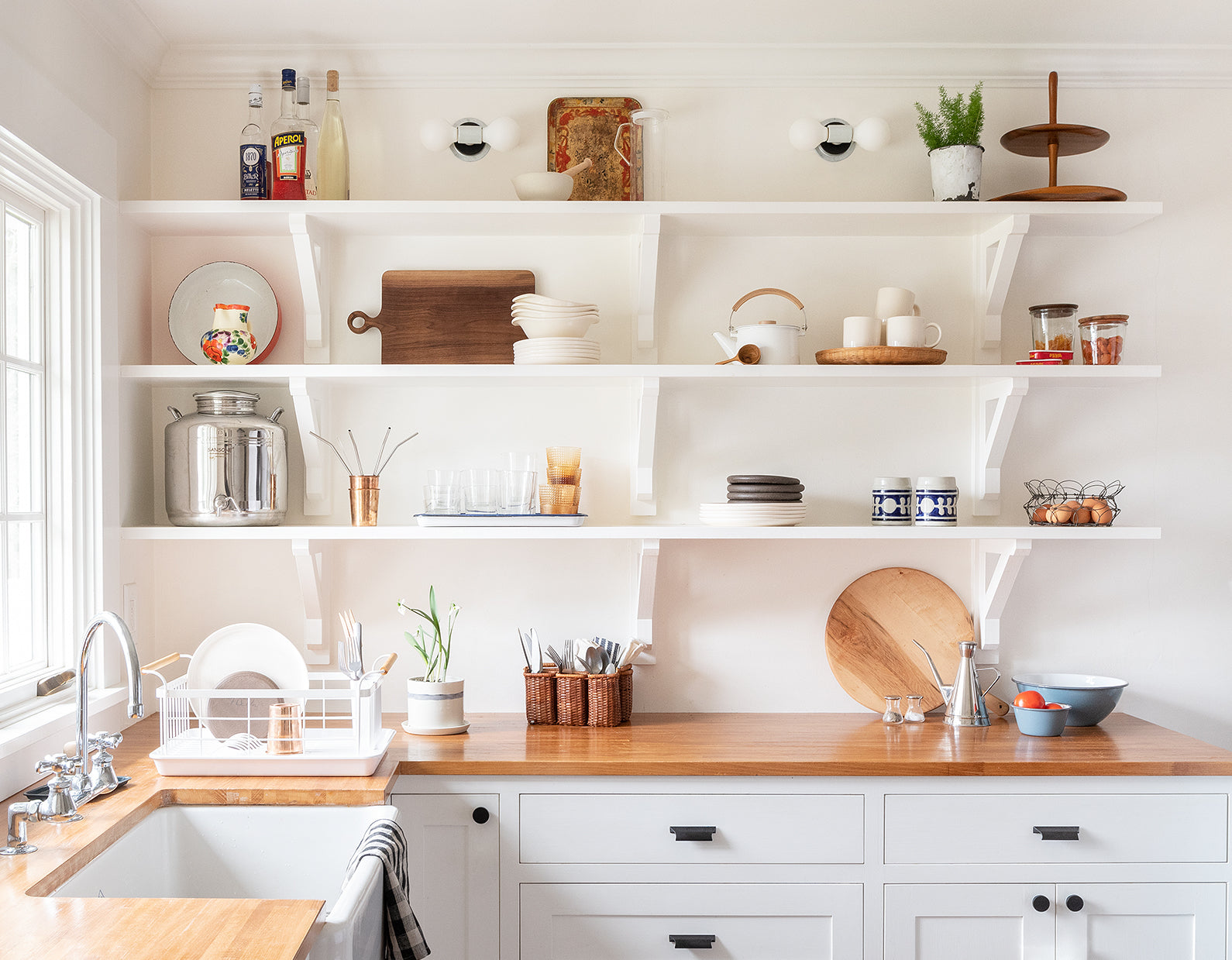 kitchen with white shelves