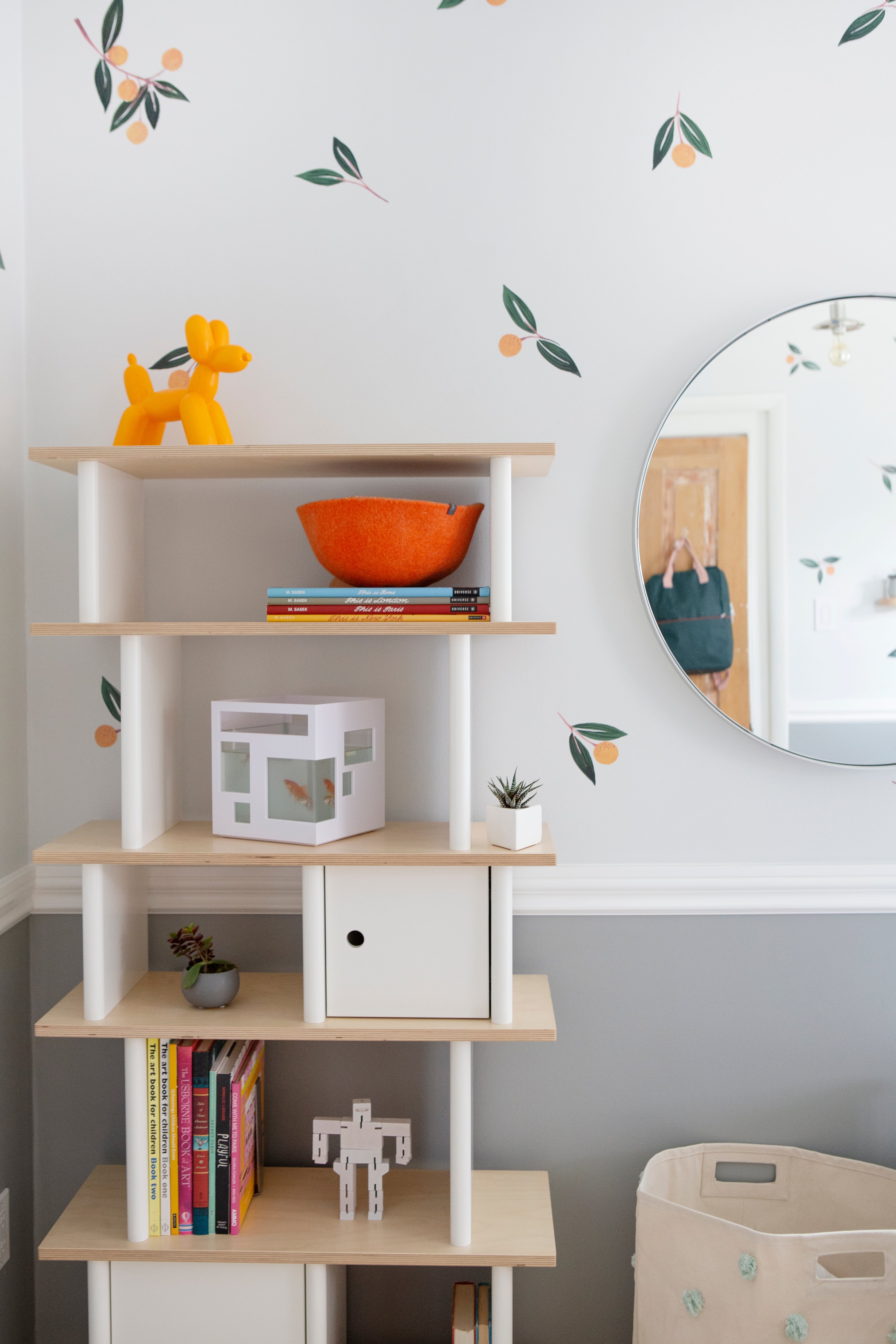 white shelf with objects on it