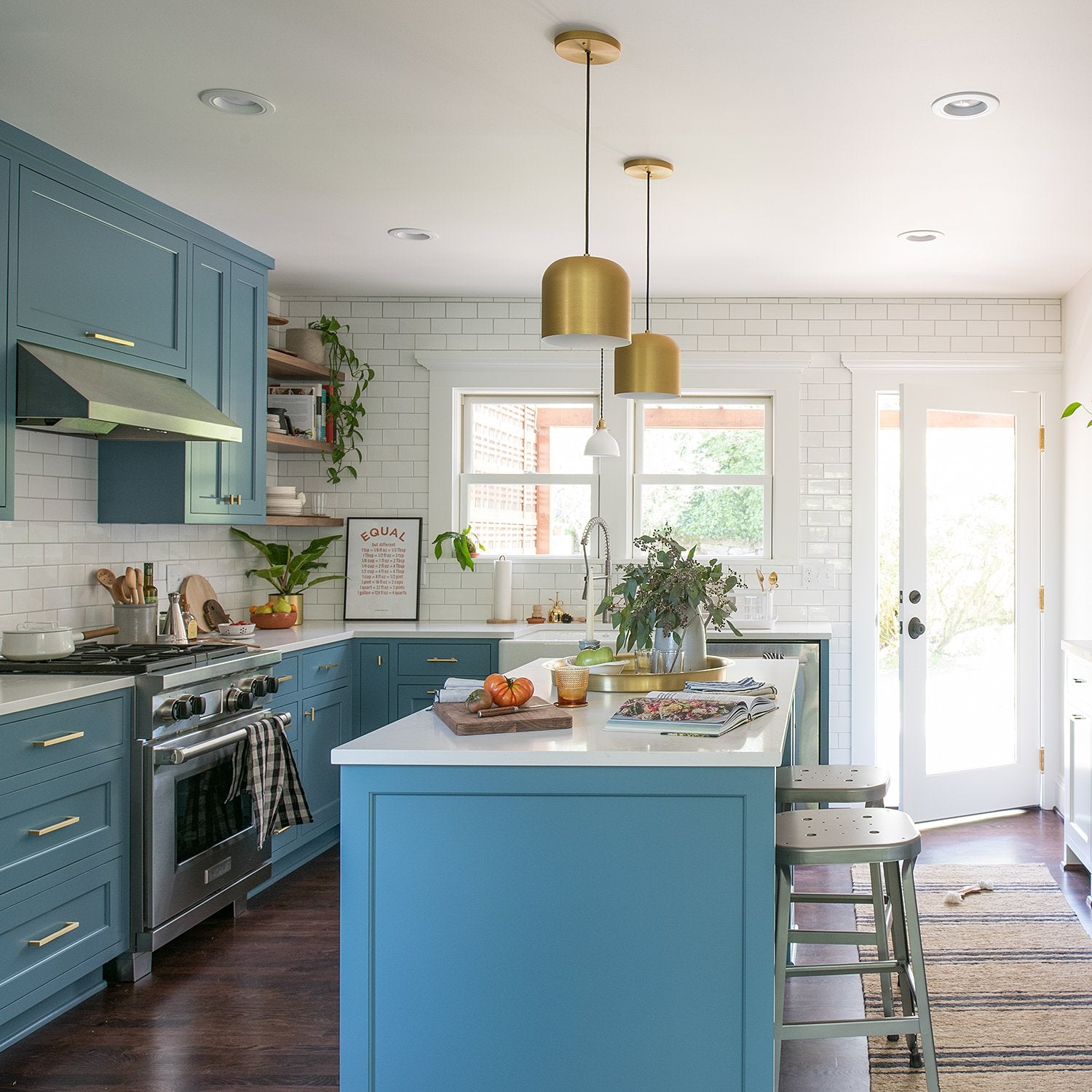 kitchen with blue cabinets