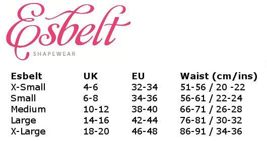 Esbelt High Compression Shaper Thong ES262 Size Chart