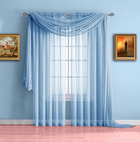 Baby Blue Sheer Window Curtains and Valance Scarf for Boys Room