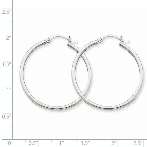 14k 14kt White Gold 2mm Round Hoop Earrings 35mm 