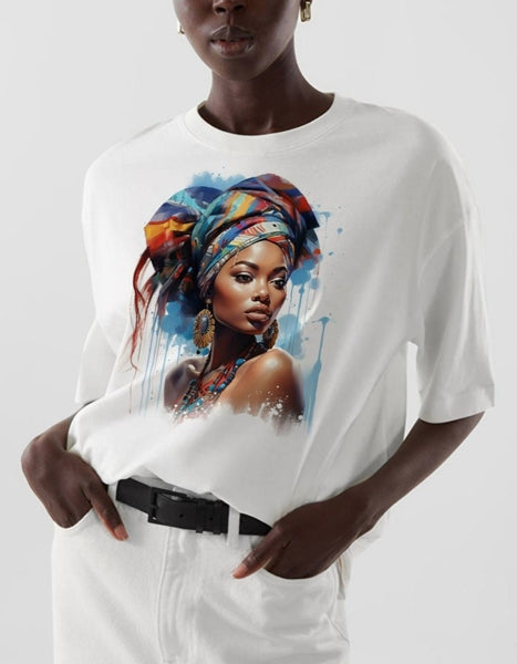 African Woman Aquarelle Tee - EUG FASHION