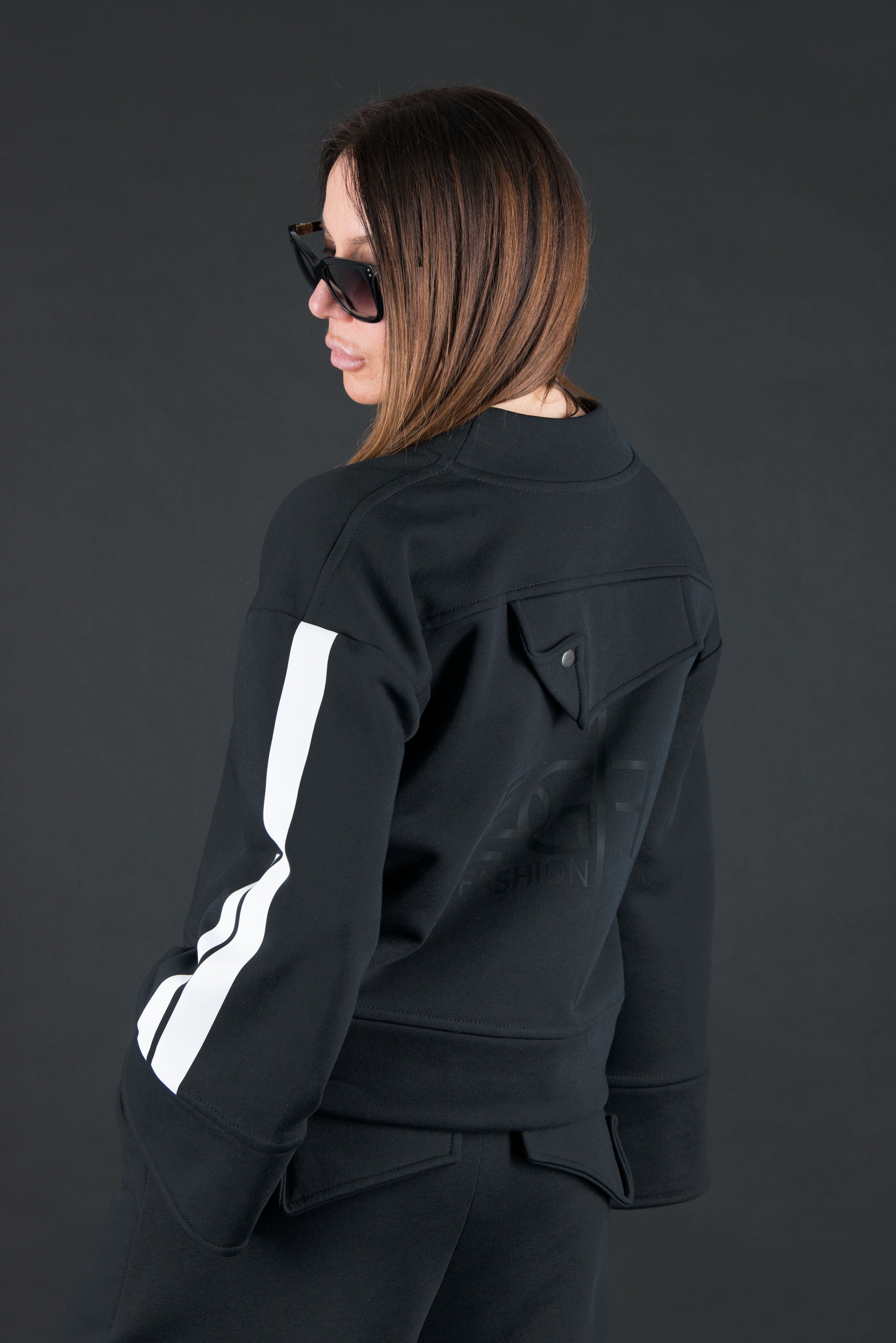 Two pieces set, Black Cotton Fashion Tracksuit, Elegant & Sport Sets