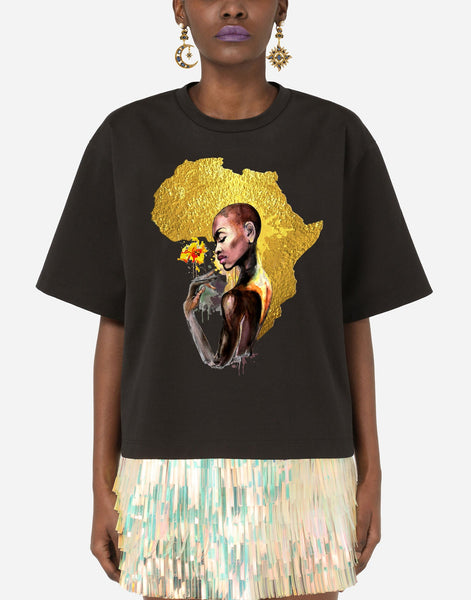 Gold African Woman Cotton Premium Tee - EUG FASHION