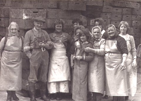 Chrissie (far left) working in a factory that gutted the herring