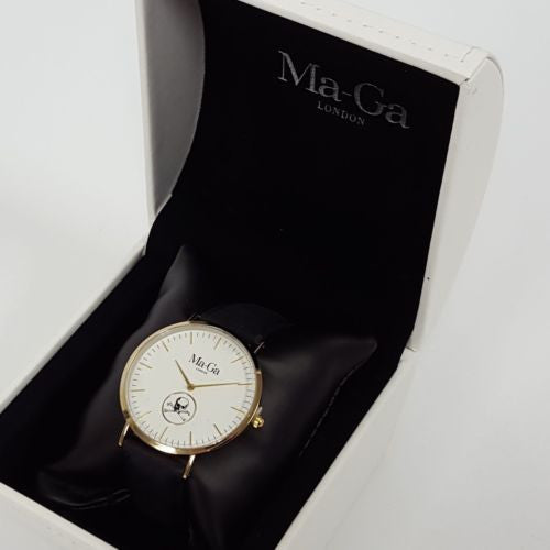 MA-GA London Mens Skull Motif Designer Leather Watch Black Leather Strap WB6