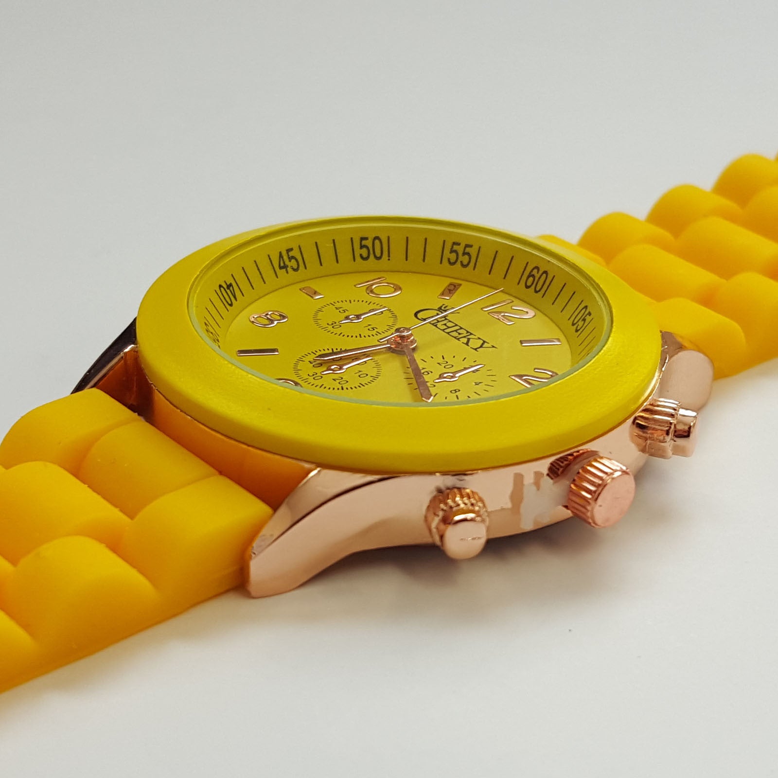 Mens Yellow Silicone w/ Rose Gold Fashion Watch by Cheeky HE-13 Yellow