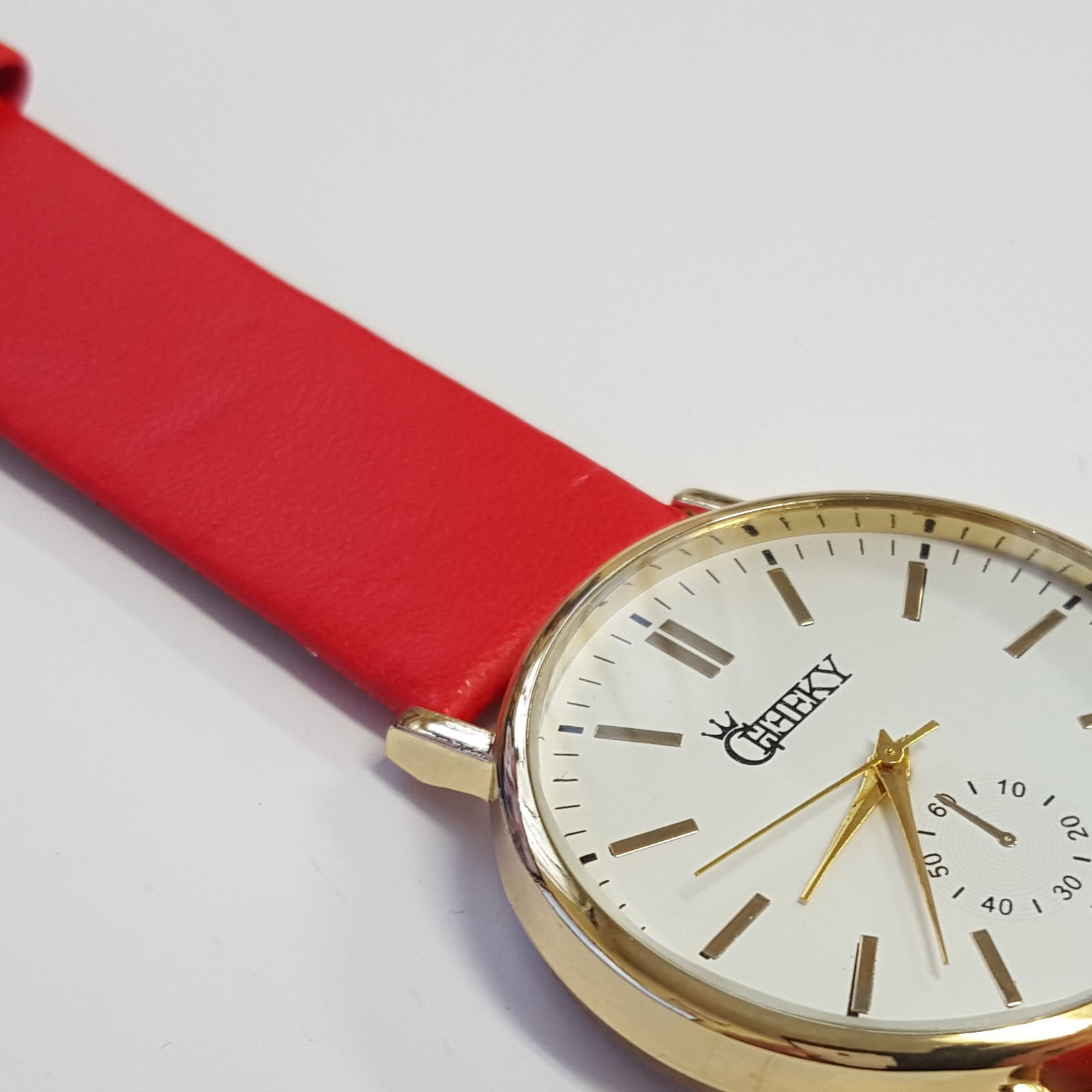 Cheeky Ladies Faux Leather Strap White Dial Analogue Watch HE010 Red
