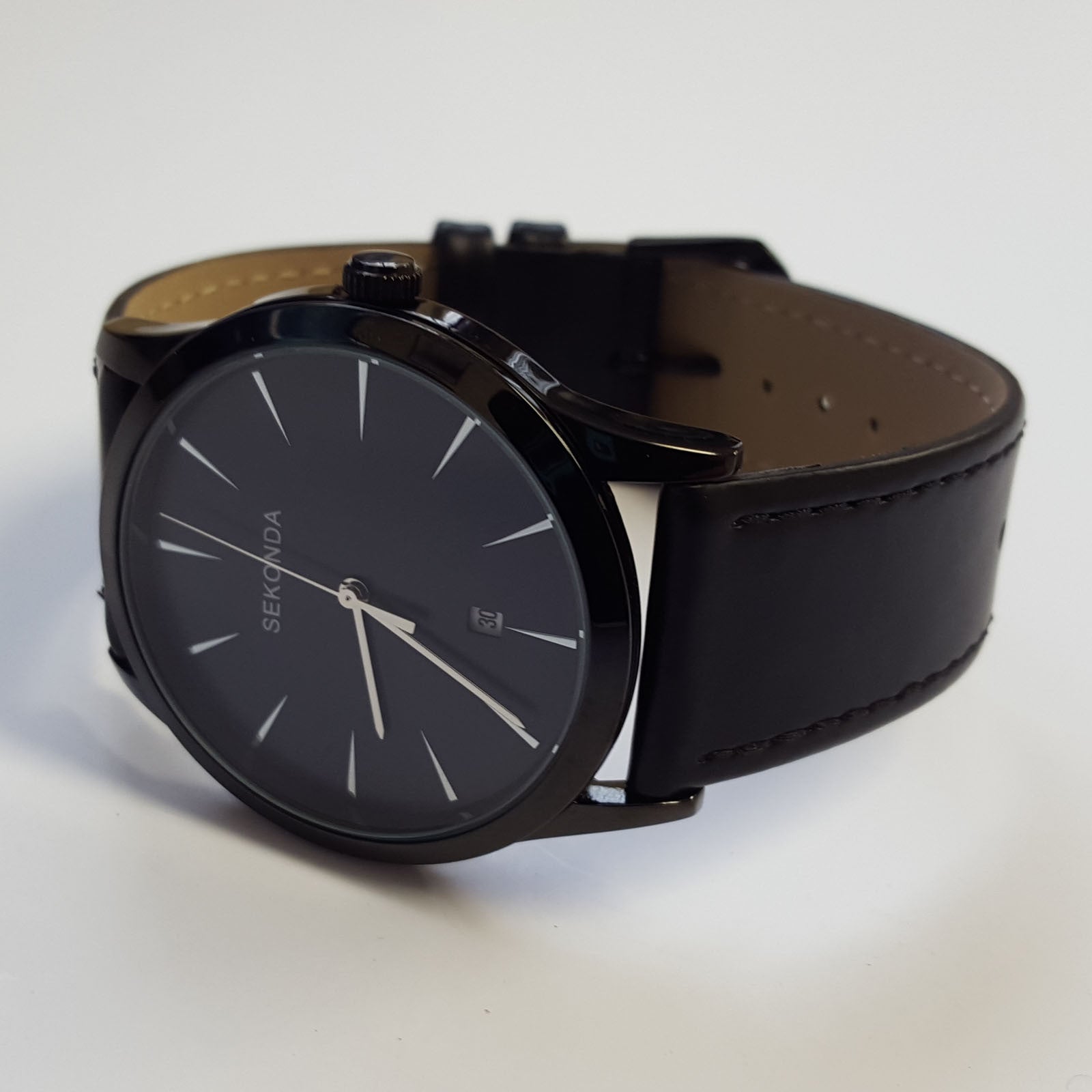 SEKONDA Mens Quartz Fashion Watch Blue Dial Analogue Display Black PU Strap 3536