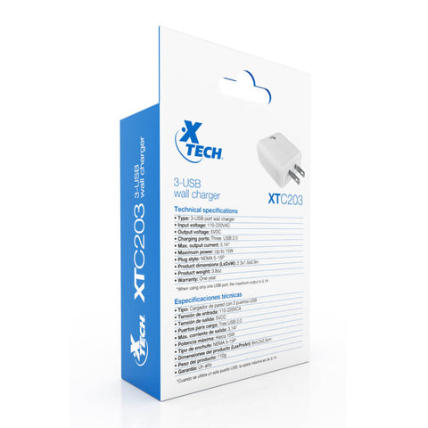 Xtech Cargador de Pared con 3 Puertos USB (XTC-203)