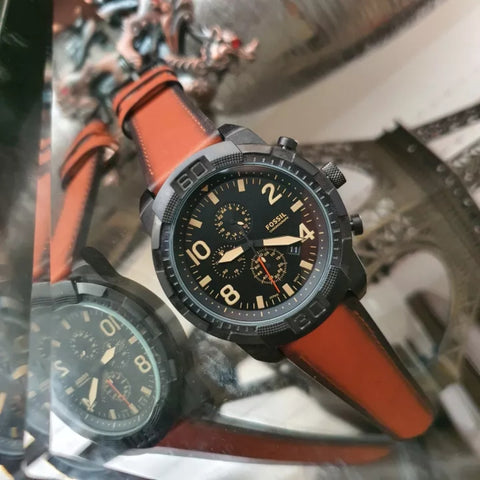 Fossil Reloj Análogo de Cuero Bronson Café, para Hombre