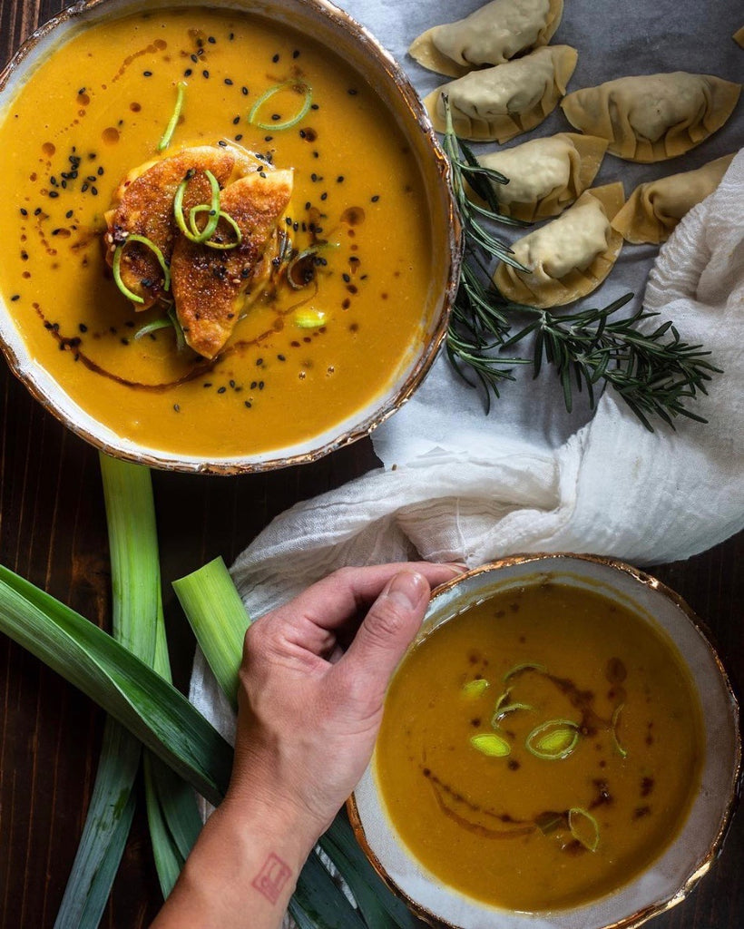 Butternut lentil soup in handmade ceramics | Eat & Sip tableware