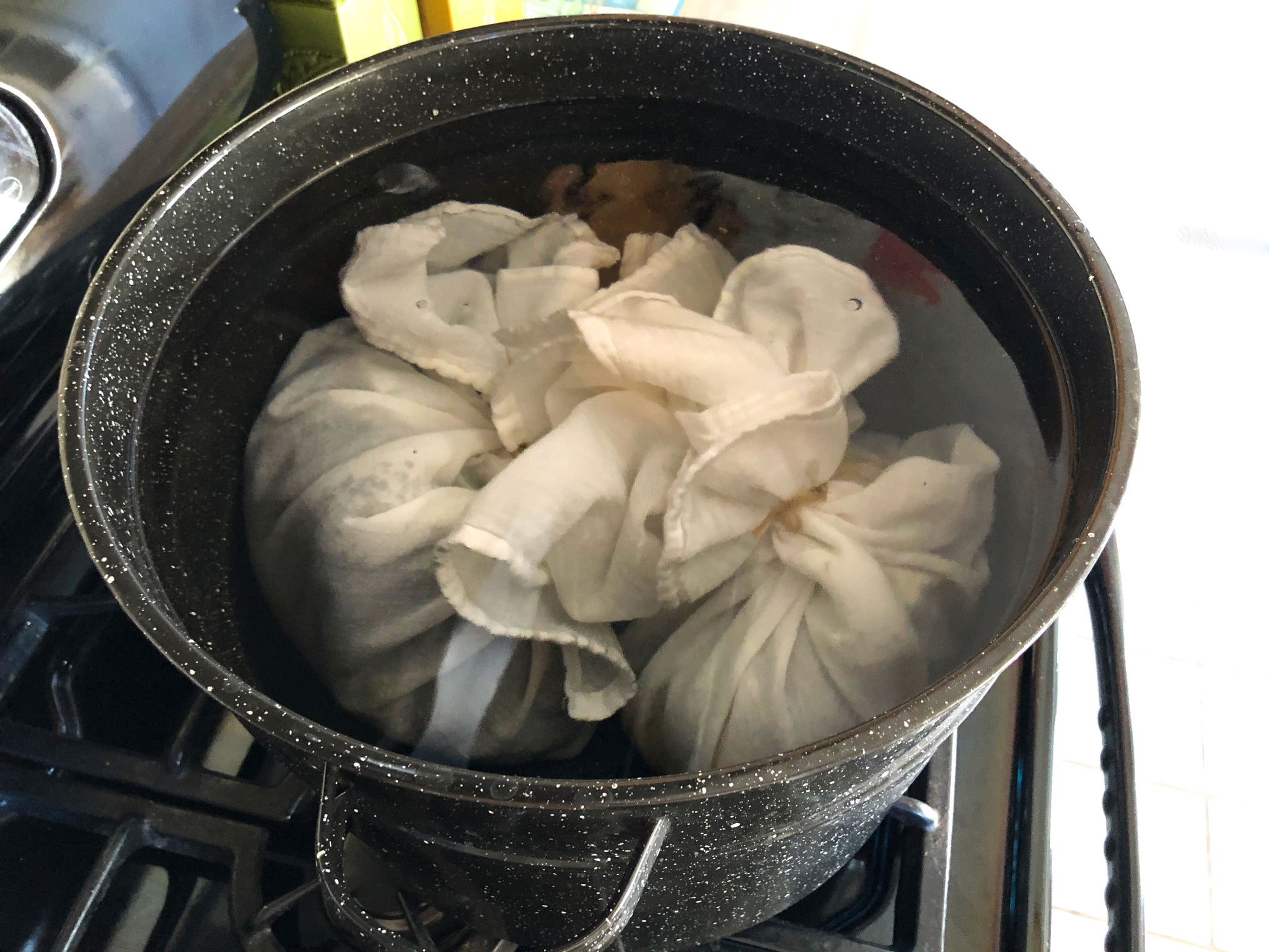 large tea bags in dyepot