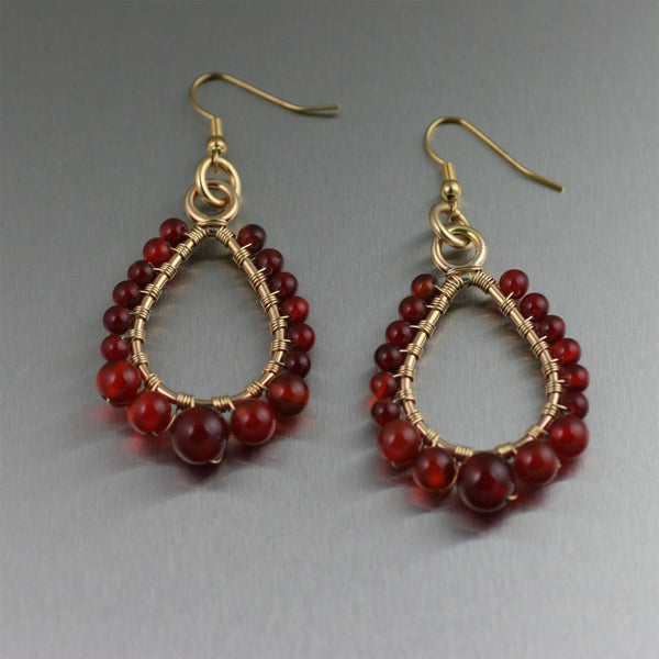 14k Gold-Filled Wire Wrapped Carnelian Tear Drop Earrings