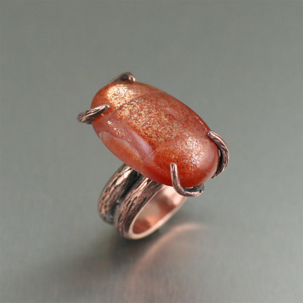 29 c Sunstone Copper Bark Ring by San Francisco copper jewelry designer John S Brana