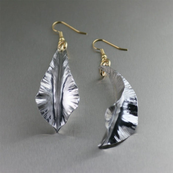 Aluminum Fold Formed Leaf Drop Earrings
