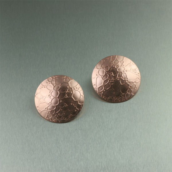 Bubble Embossed Copper Disc Earrings 