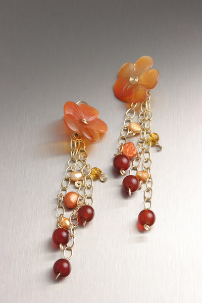 Carnelian Flower Beaded Gemstone Earrings