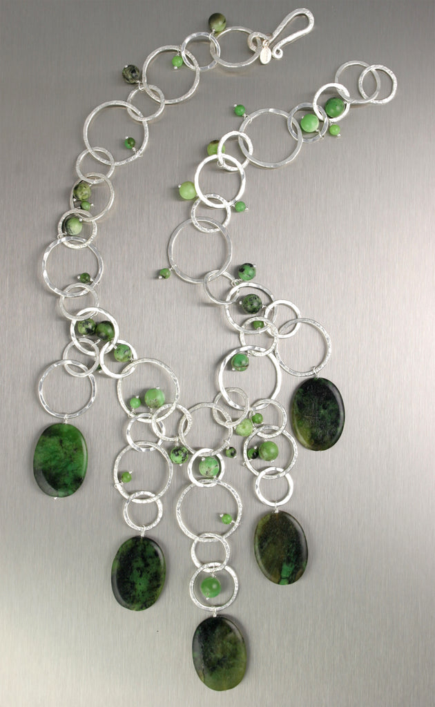 Hammered Fine Silver Necklace with Chrysoprase
