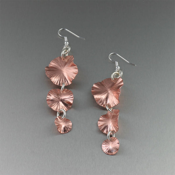 Three Tiered Lily Pad Copper Earrings
