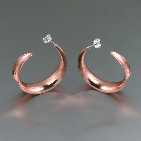 Copper Anticlastic Bark Post Hoop Earrings