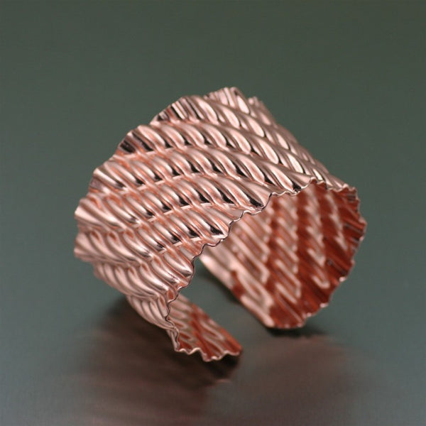 Corrugated Wave Copper Cuff Bracelet – Left View