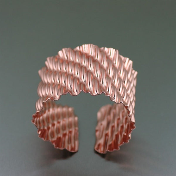 Corrugated Wave Copper Cuff Bracelet – Top View